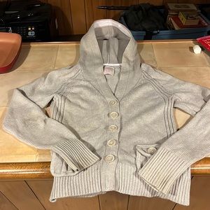 Beige large button up long sleeve hoody jacket